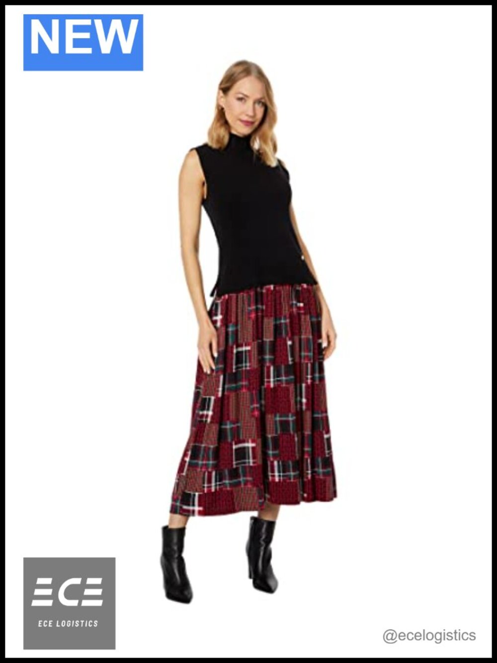 Tommy Hilfiger Patchwork Plaid Sleeveless Sweaterdress Woven Midi Pullover